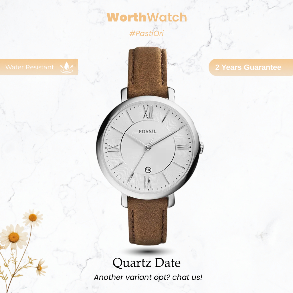 Jam Tangan Wanita Minimalis Original Tanggal Aktif Brown Leather Strap 36mm Garansi 2 Tahun
