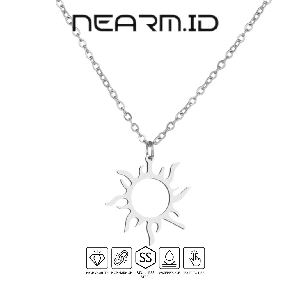 Kalung Liontin Titanium Pria Wanita Rantai Silver Pendant Anti Karat  Liontin Matahari