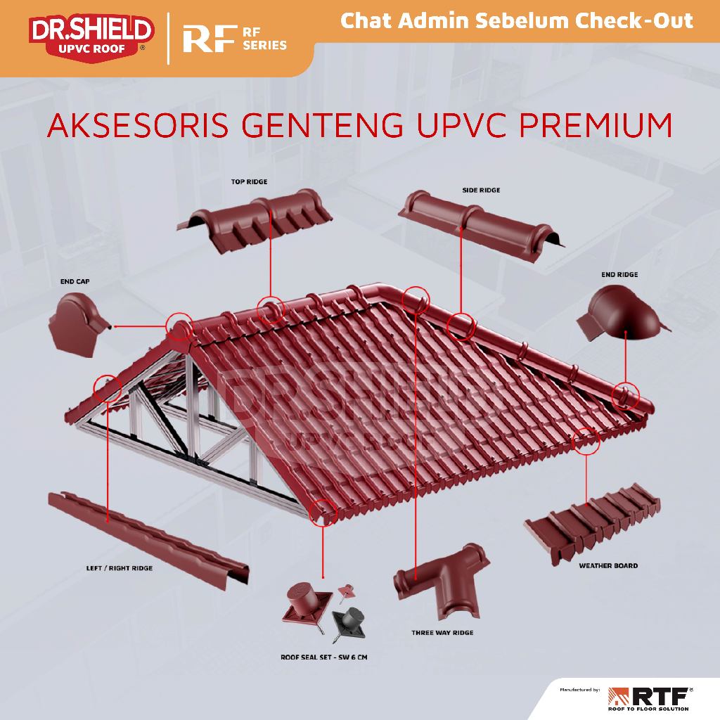 Atap UPVC DR.SHIELD AKSESORIS Single Wall RF 960 Tile ASA (Genteng) - Nok/Bubungan/Kerpus/Wuwung/Jur