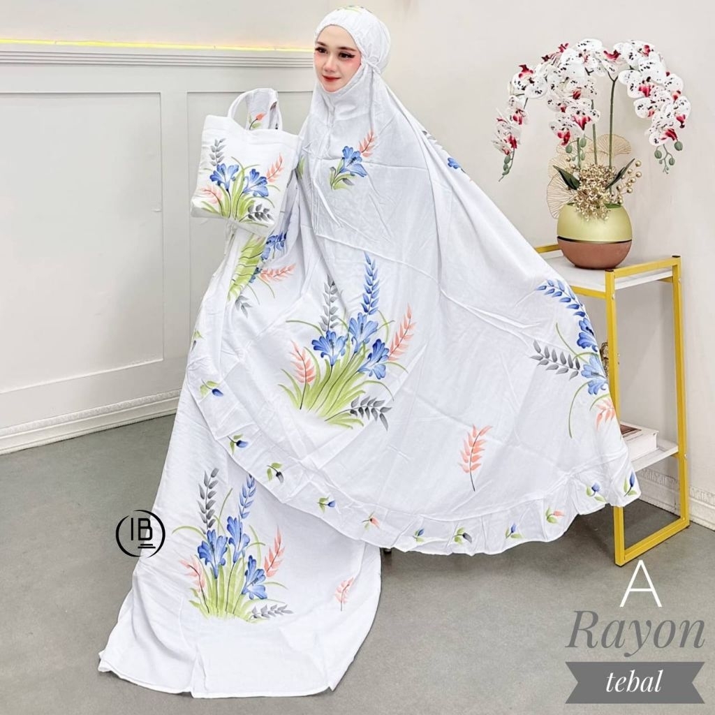 Mukena batik lukis JUMBO putih pekalongan dewasa mukena murah rayon