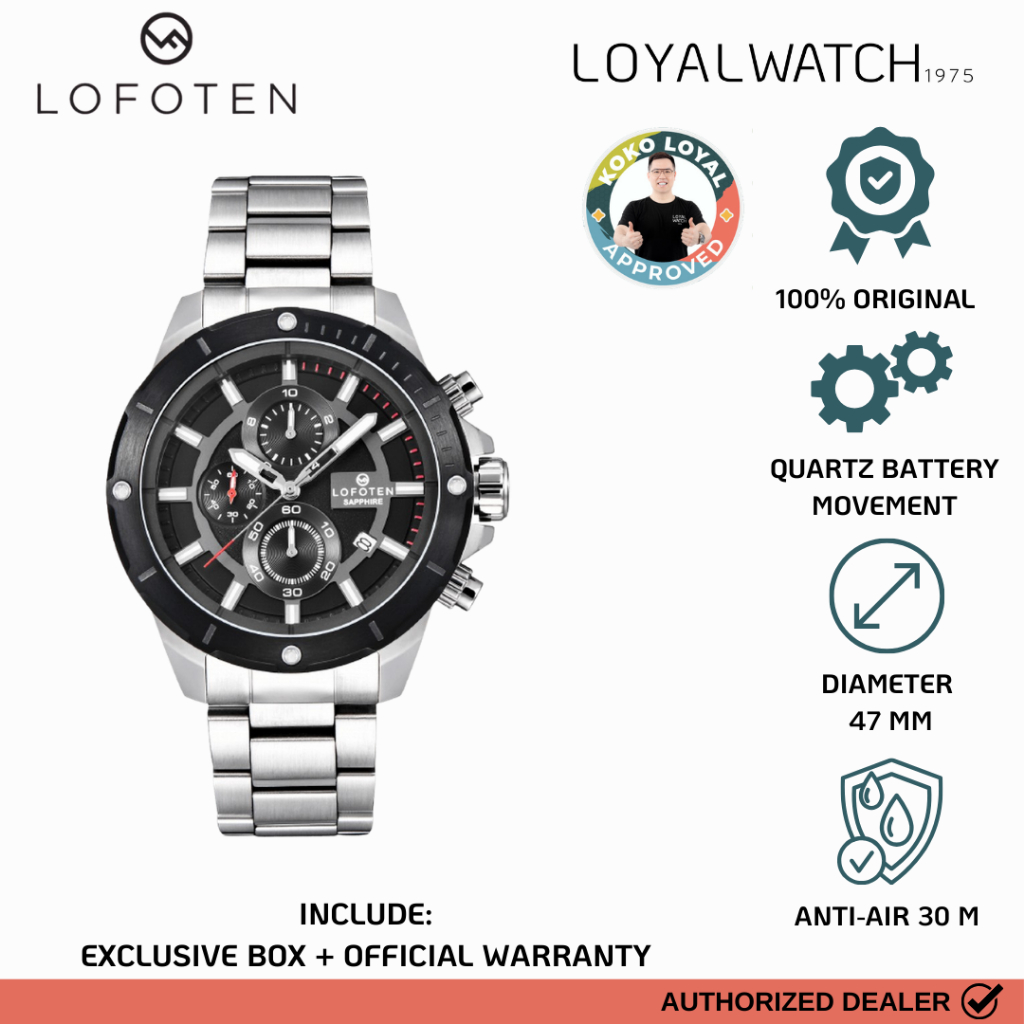 Jam Tangan Lofoten Chronograph Pria F-6509MC-SS-4 Stainless Steel Original Garansi Resmi