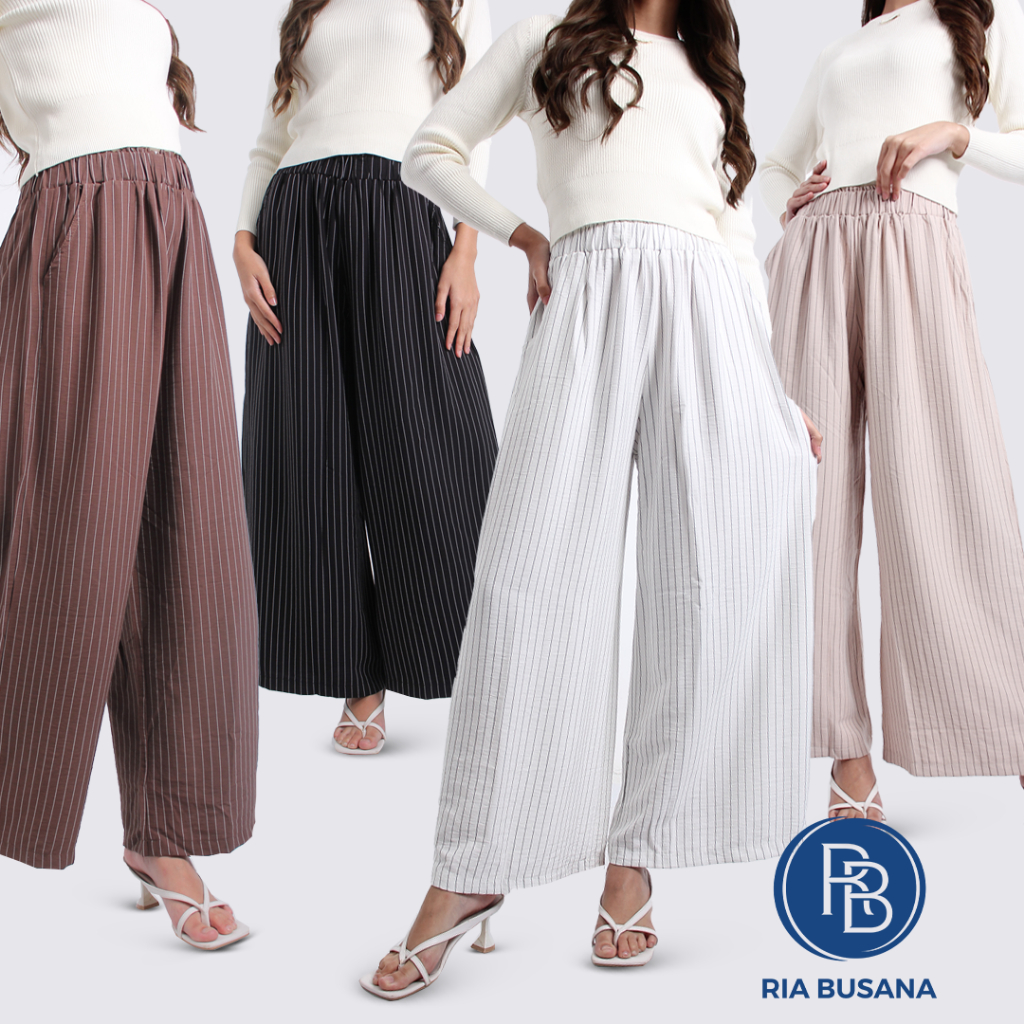 Ria Busana - Income - Celana Kulot Panjang Salur Dewasa Wanita Linen Jumbo Art.V27025401