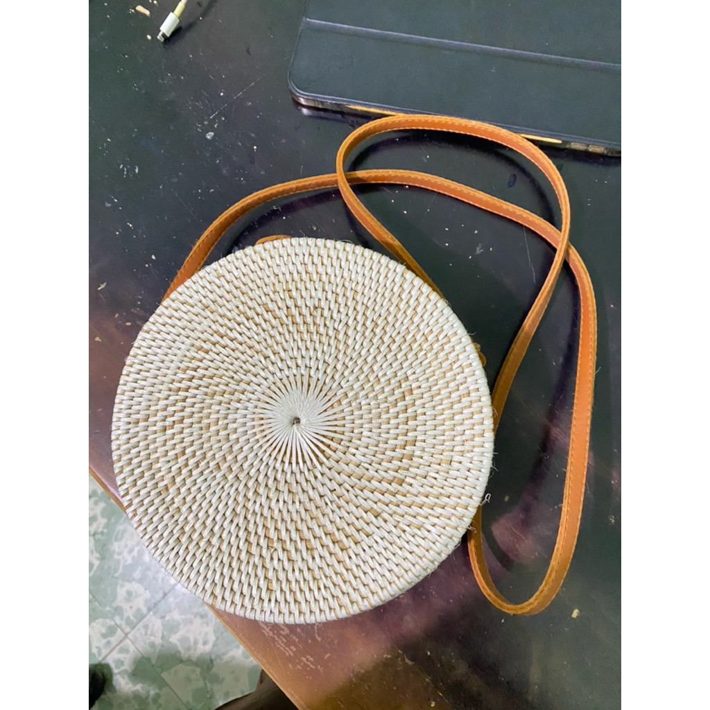 [PRELOVED] Tas Rotan Putih Coklat Oleh Oleh Khas Bali