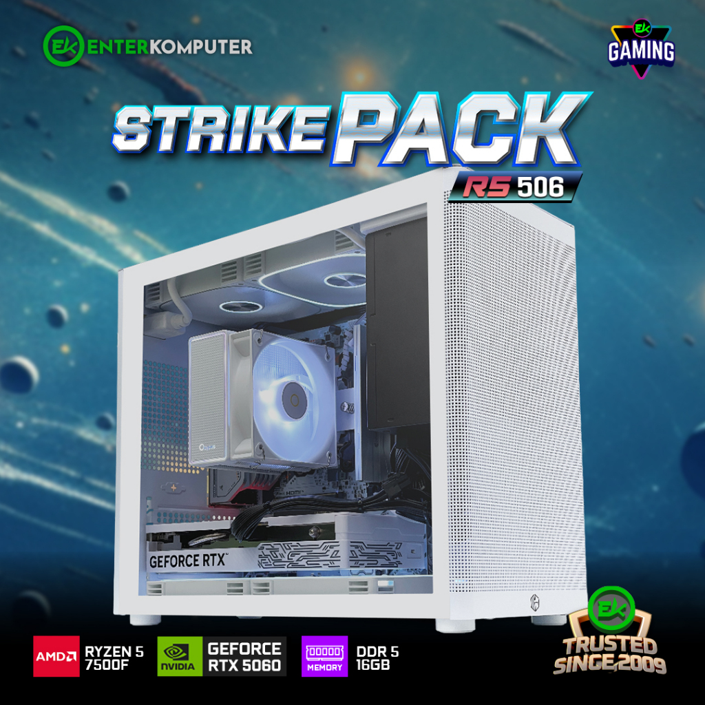 EK Gaming Strike-Pack R5 506 - PC Rakitan Gaming  Ryzen 5 7500F RTX 5060 8GB RAM DDR5 16GB - Enter K