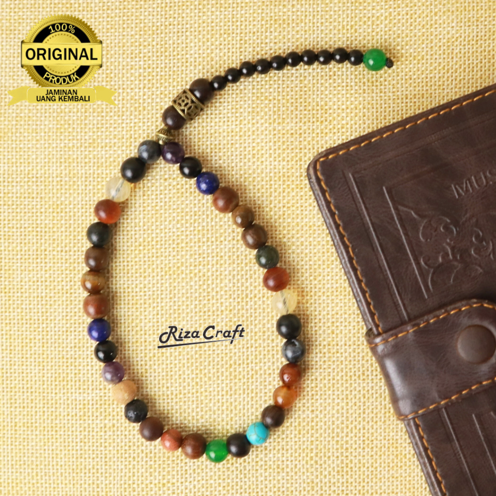 Tasbih Cantik Mewah 33 Butir Batu Kayu Kecubung Kokka Lazuli Stigi Tiger Gaharu Black jade Agatis Ci
