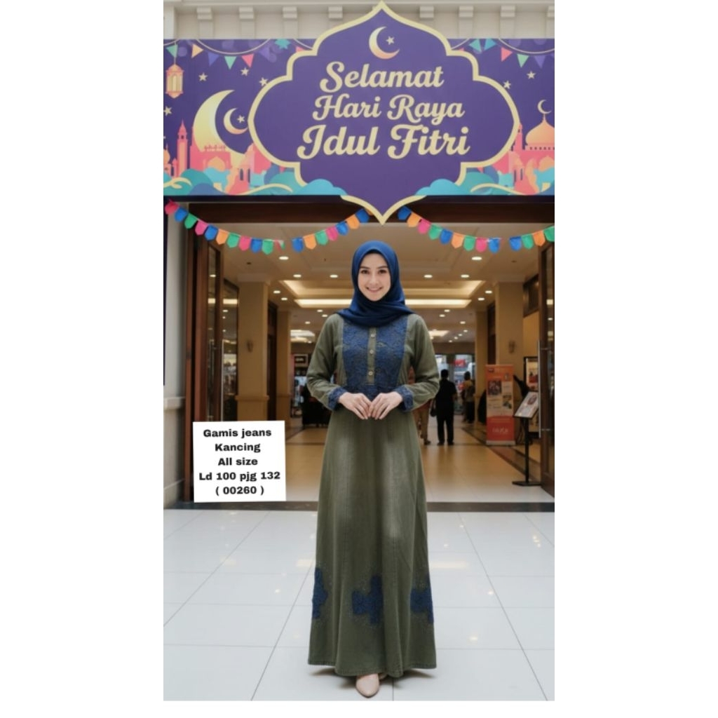 Gamis jeans bordir /gamis wanita import (00260)