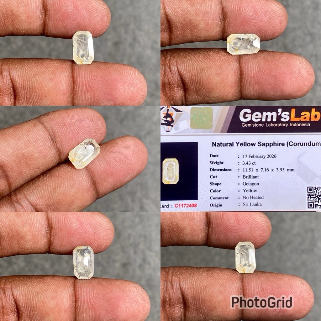 Natural yellow sapphire ceylon Sri Lanka batu yellow safir selon srilangka CT 3.43 Dim 11.51x7.16x3.
