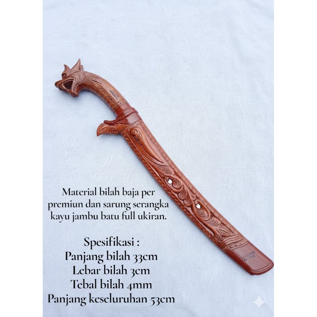Golok Tebas Ukir Naga Kayu Jambu Batu - Bilah 33cm Baja Per Premium
