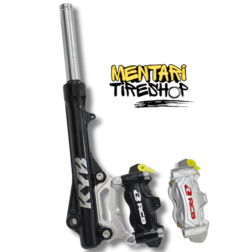 PAKET SET KALIPER RCB R34 4P BLACK SILVER KIRI + SHOCK KYB ZETO + BRACKET CNC 260MM BEAT VARIO SCOOP