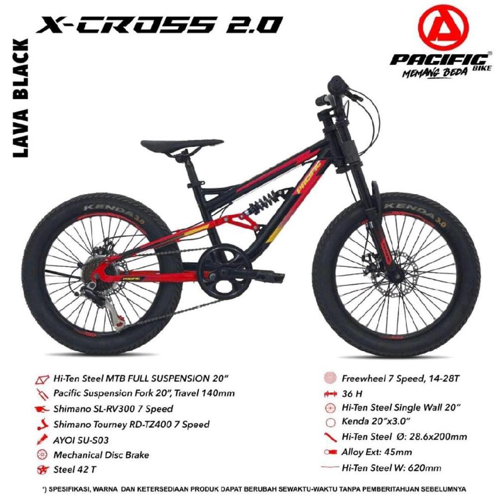 SEPEDA MTB PACIFIC X CROSS 2.0 SEPEDA GUNUNG 20 INCH PACIFIC FULL SUSPENSION