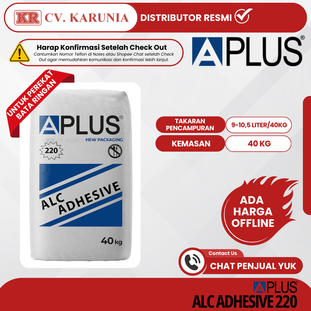 APLUS 220 ALC Adhesive 40KG | Semen Instan Perekat Bata Ringan Hebel Mortar Thin Bed