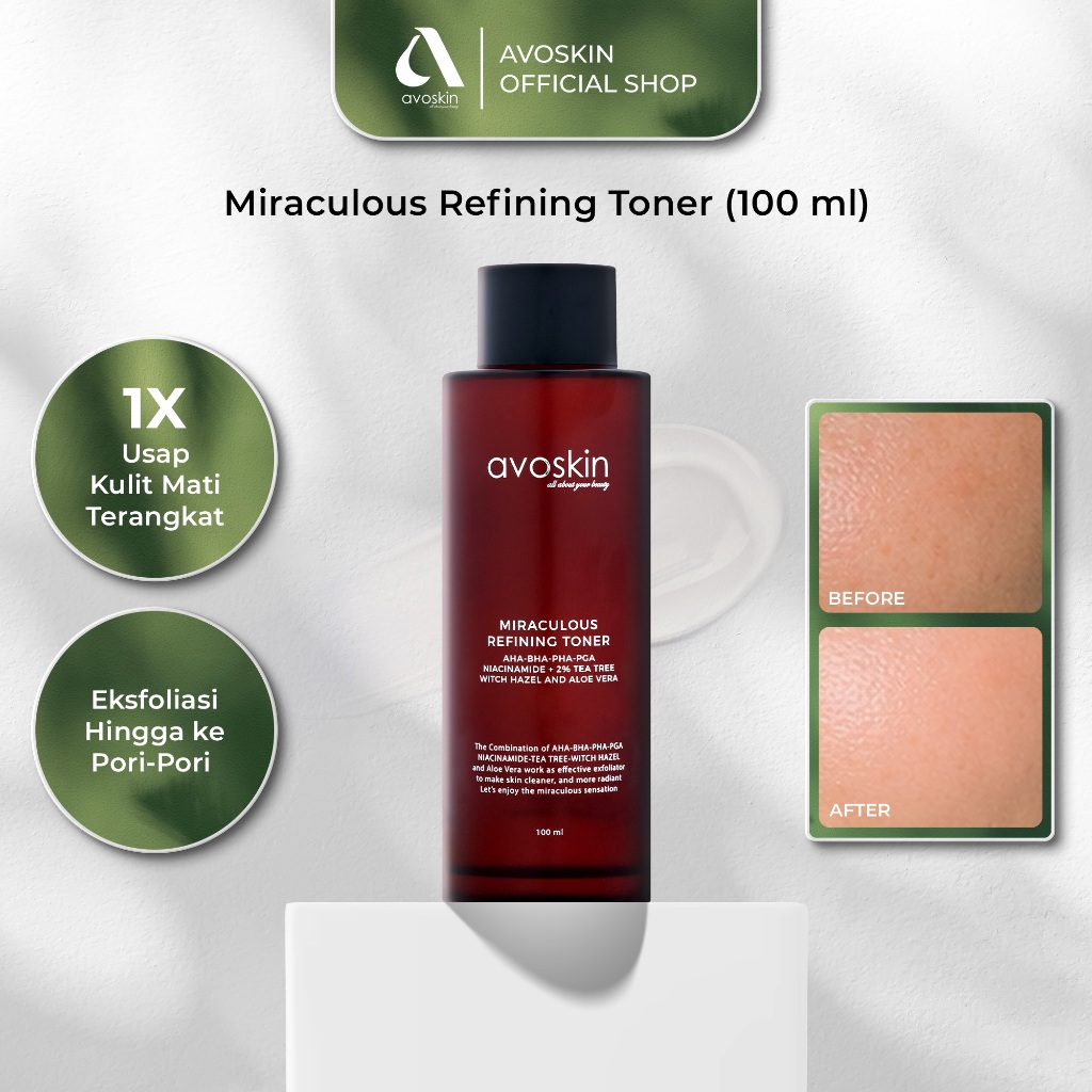Toner Avoskin Miraculous Refining 100ml-AHA BHA PHA-Eksfoliasi Kulit Wajah