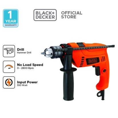 Black+Decker Impact Drill Kit / Bor Impact Listrik Set 550W 13mm HD555