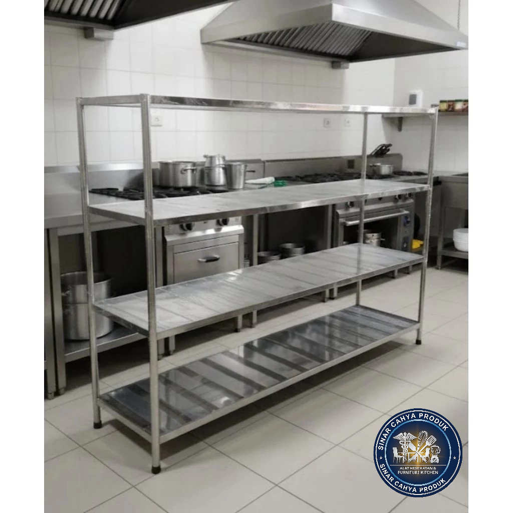 Rak Peniris MBG Stainless 200×50×150cm | Rak Stainless Dapur MBG 4 Susun | Rak 4 Susun | Rak Dapur 4