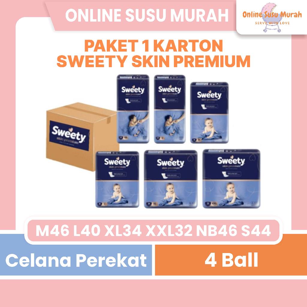 SWEETY SKIN PREMIUM PAKET 1 KARTON PANTS M 46 L 40 XL 34 XXL 32 TAPE NB 46 S 44 POPOK ANAK PPKS