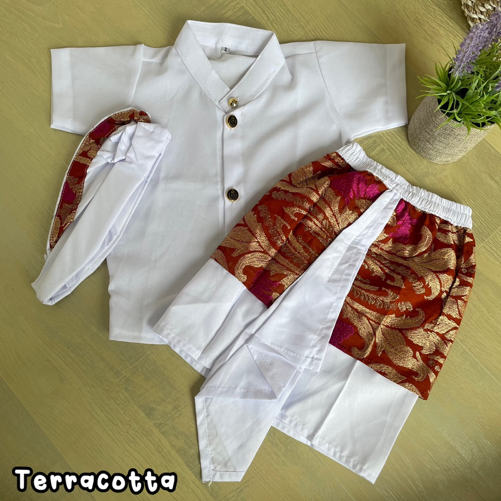 Setelan kemeja dan set kamen saput anak bayi laki - laki 1 - 12 bulan