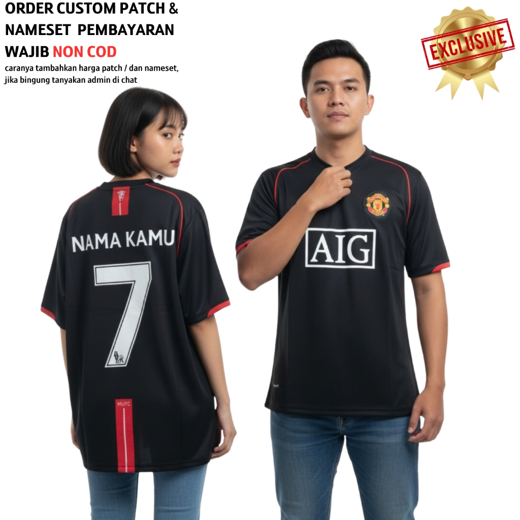 RETRO Jersey Mnchstr Untd Away 2007 2008 M U Baju Sepak Bola Vintage Warna Hitam Pasang Custom Sablo