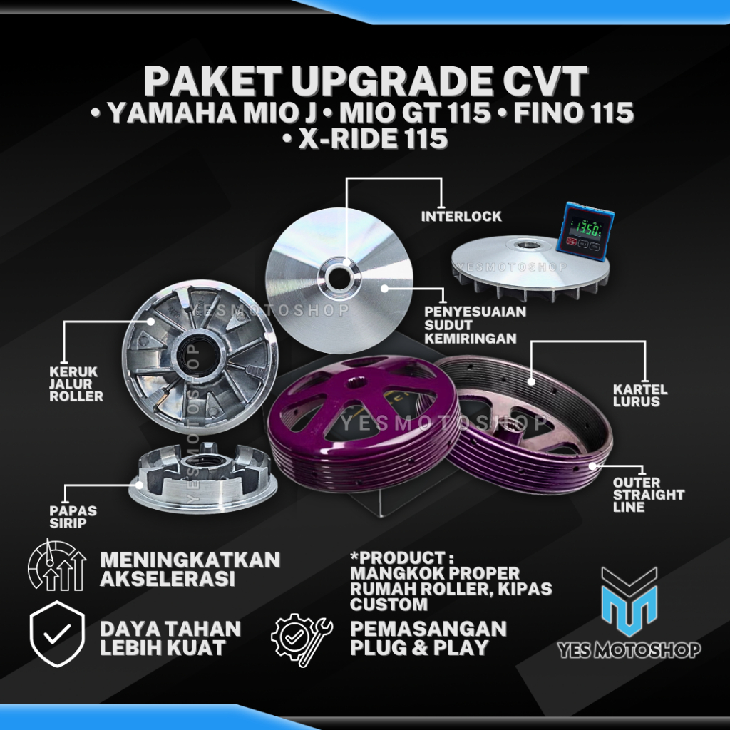 Paket Upgrade CVT Mio J GT 115 Fino X-ride 115 54P Pulley Custom Rumah Roller Kipas Mangkok Ganda