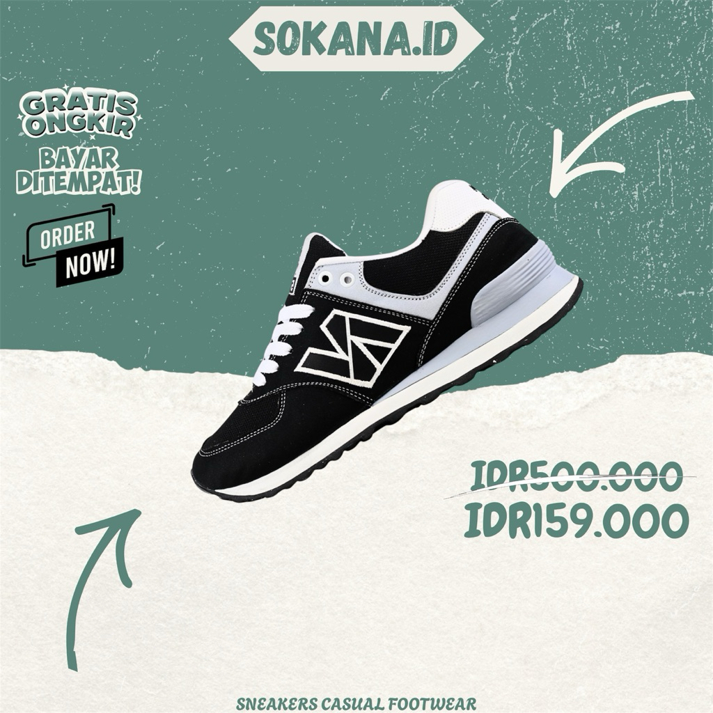 Promo Sepatu Casual Sneakers NB574 Hitam Classic Pria Wanita/Unisex Bahan Suede