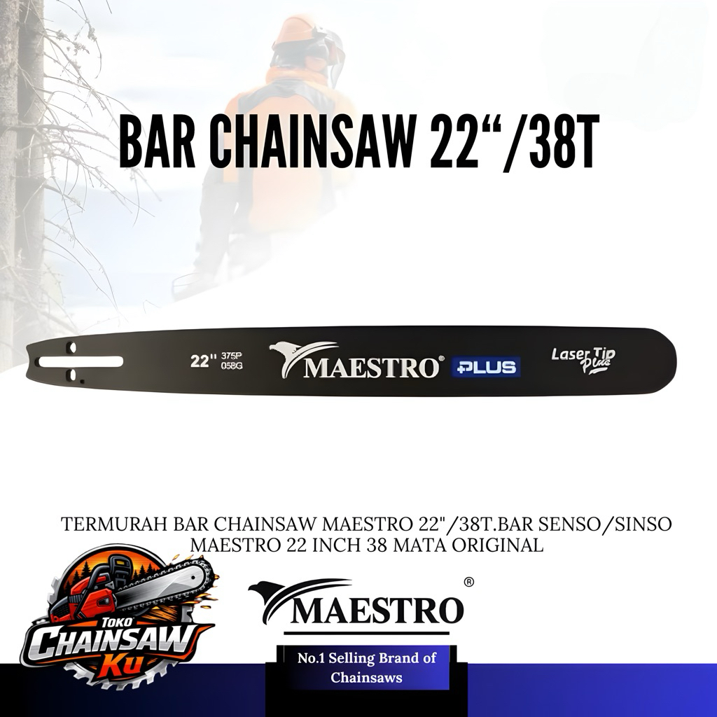 TERMURAH BAR CHAINSAW MAESTRO 22"/38T.BAR SENSO/SINSO MAESTRO 22 INCH 38 MATA ORIGINAL