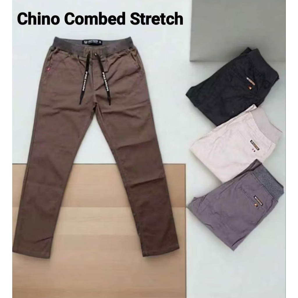 celana chino panjang pria dewasa kain twill Stretch premium.