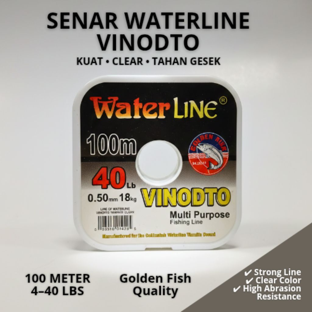Senar Pancing Waterline Vinodto 100m Golden Fish Clear | Senar Kuat & Tahan Gesek | Monofilament 4–4