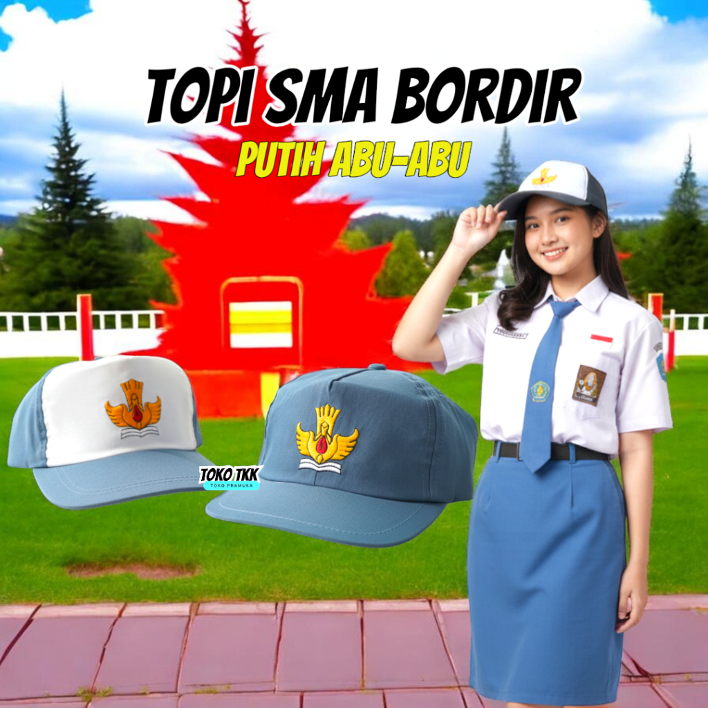 Topi SMA bordir putih abu-abu | Topi SMA abu - abu bordir