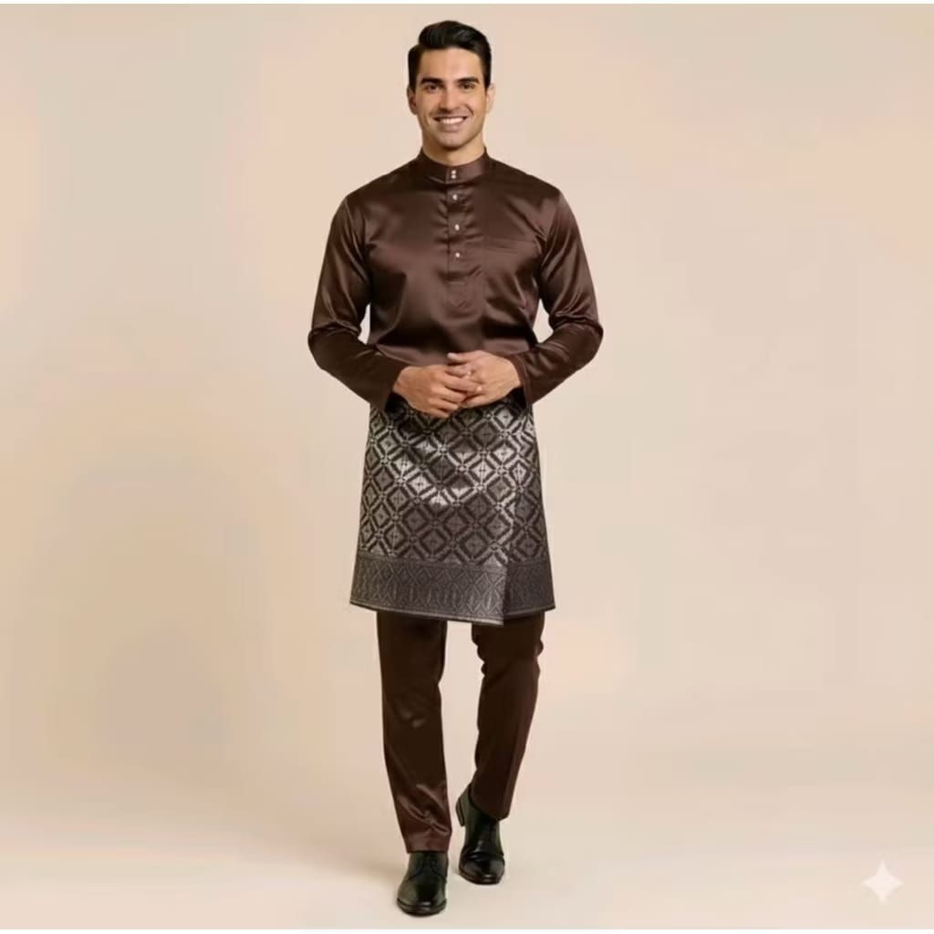 Set Baju Celana Teluk Belanga Cekak Musang Pria Melayu Kurung Setelan Pakaian Adat Malaysia Riau Kok