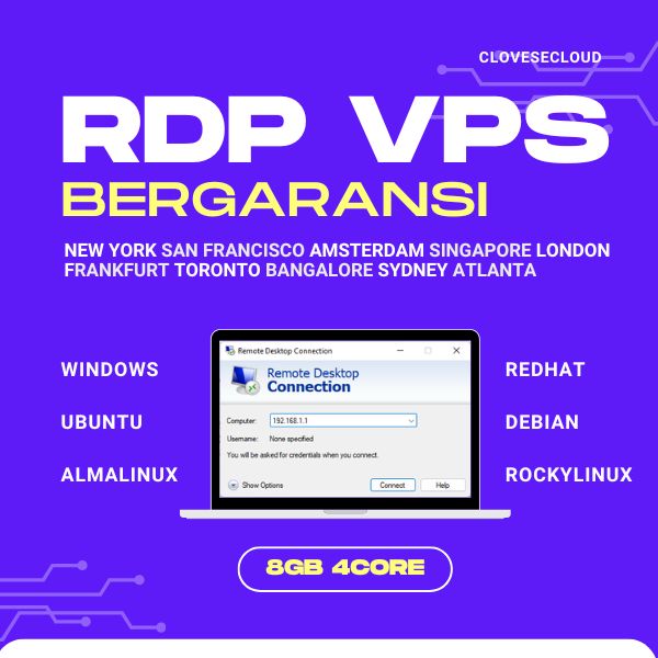RDP VPS Windows Linux Full Akses 8GB RAM 4 Core 160 SSD Full Garansi Full Administrator