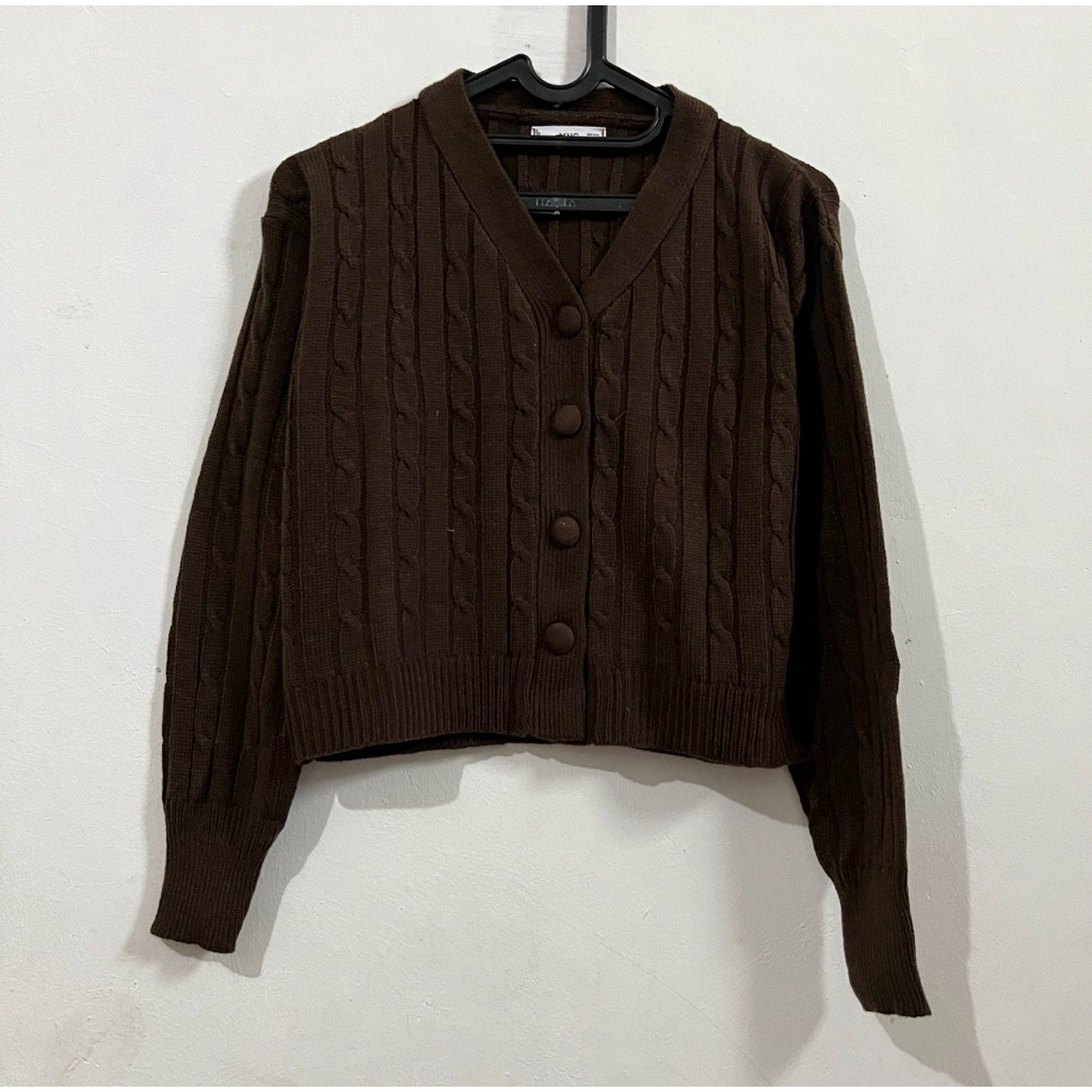 preloved cardigan knit cable coklat tua mango
