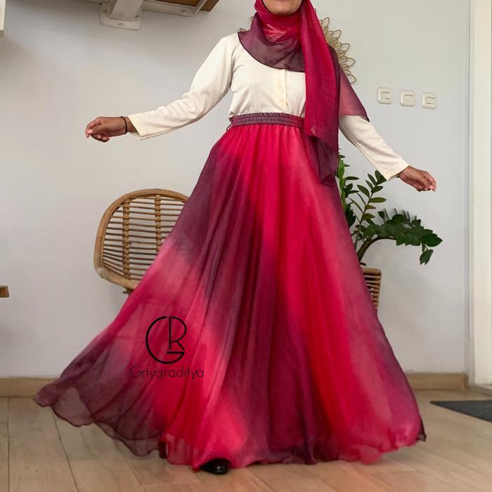 Rok Panjang Sifon Chiffon Silk Hilya Umbrella Skirt Payung Mayung Lebar Bonus Pashmina Griyaraditya