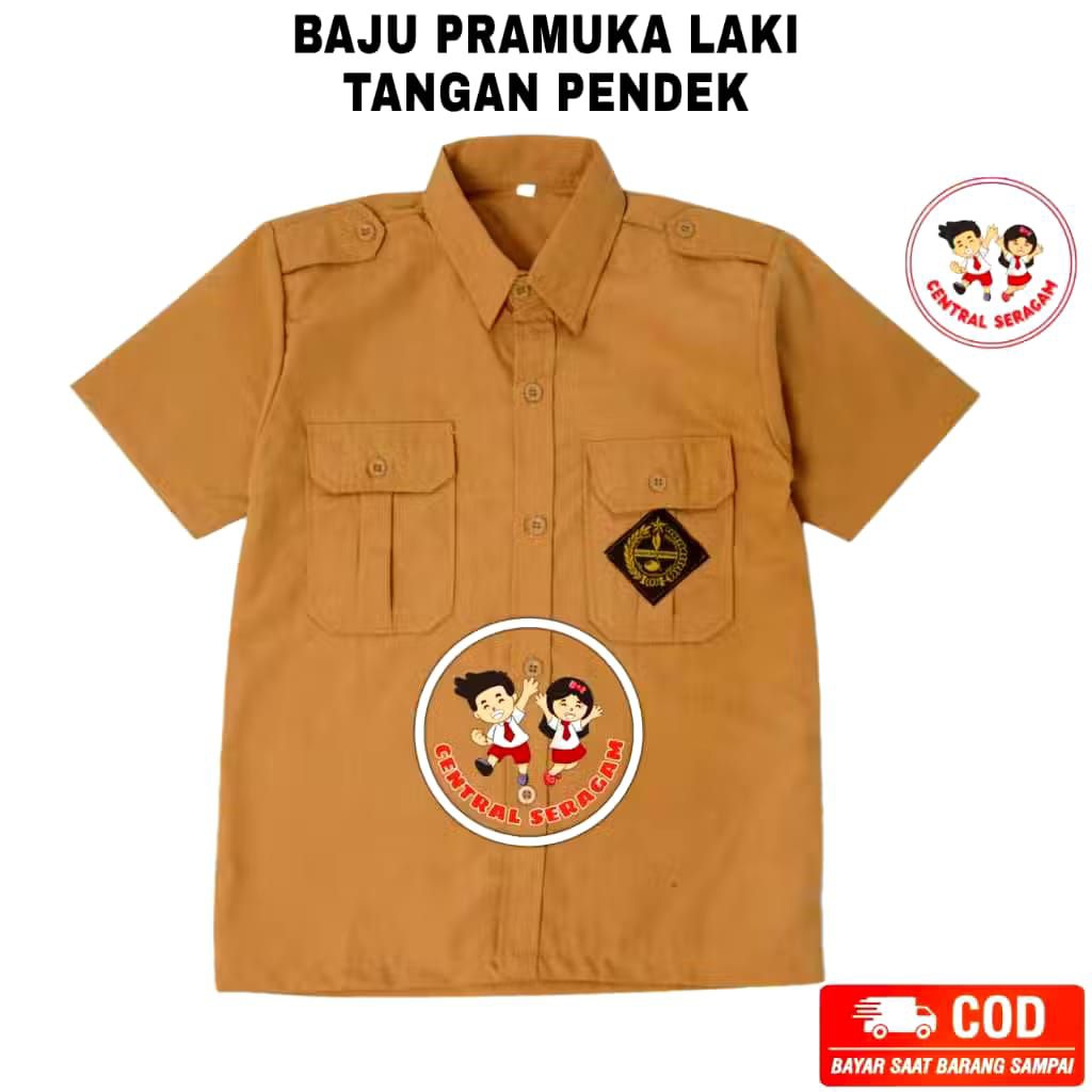 Setelan Baju Seragam PRAMUKA Laki Lengan Pendek, Seragam Sekolah SD SMP SMA Baju Pramuka Laki
