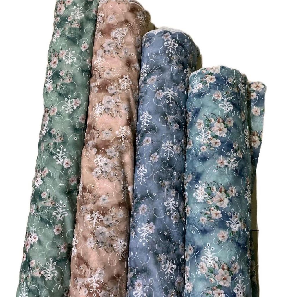 KAIN KATUN LUBANG BORDIR WARNA MOTIF BUNGA PRINT D2 SUPER MEWAH CANTIK PREMIUM