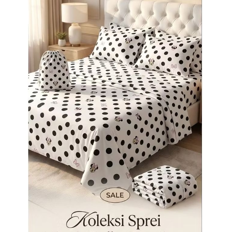 Kain Sprei Star Polkadot Mini Mouse MM Mon Ami  lebar 2,4 meter