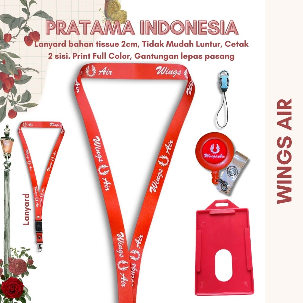 TALI GANTUNGAN ID CARD WINGS AIR MERAH | LANYARD GANTUNGAN ID CARD WINGS AIR MERAH TERBARU [READY ST