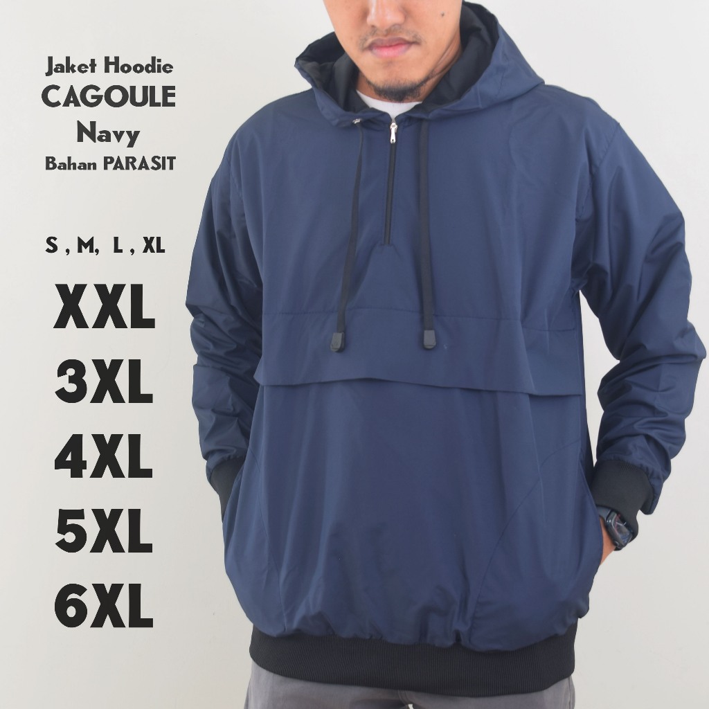 Jaket Parasut Cagoule Jumbo Navy Hoodie S M L XL XXL 3XL 4XL 5XL 6XL Pria Windbreaker Biglab Big Siz
