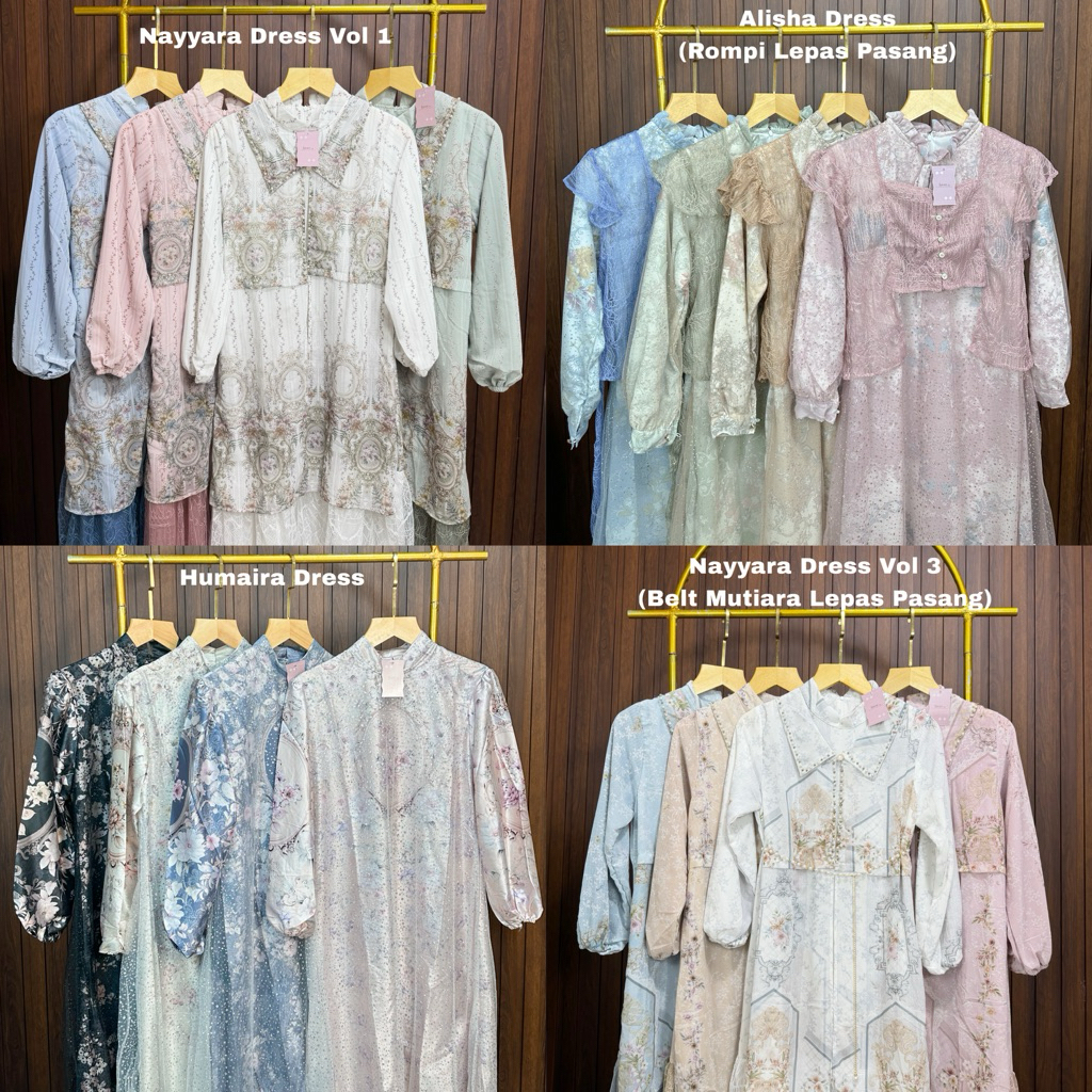 FAVEE ID - Dress Floral Lebaran Kondangan | Gamis Wanita | Baju Muslim Wanita| Alisha Dress 2in1 Ves