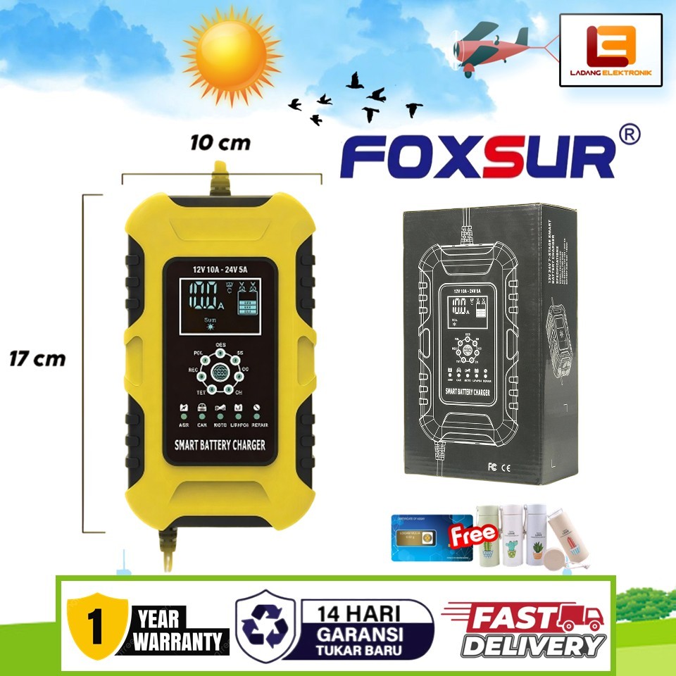 FOXSUR Charger Baterai Aki Mobil Automatic Detection 180AH 12/24V - FBC122410D