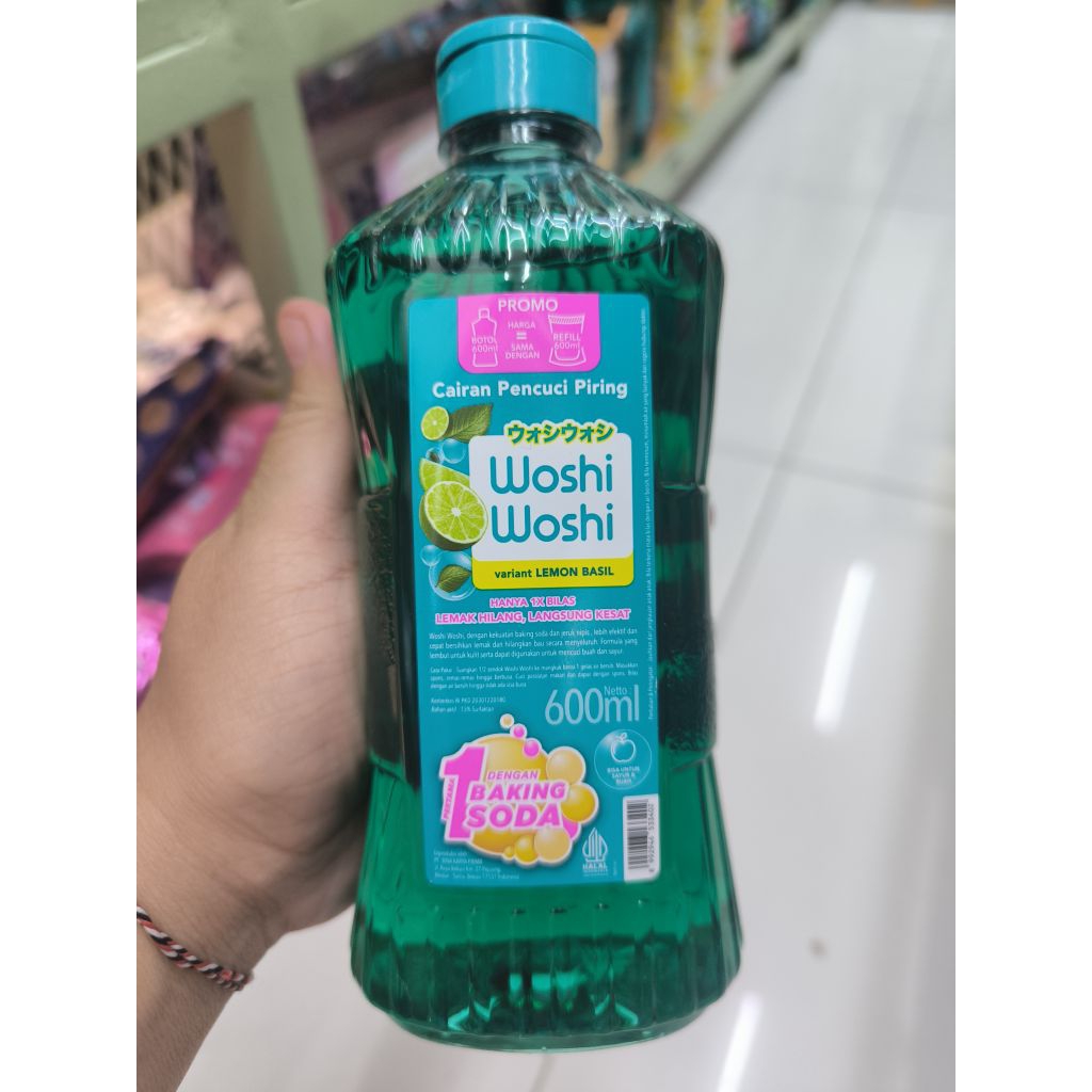 Woshi Woshi Sabun Cuci Piring Power Clean Lemon Basil 600 ML ( Kemasan Botol)