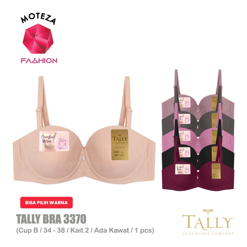 Tally 3370 Bra BH Kemben Wanita | Busa Sedang | Half 1/2 CUP | CUP B | Kawat | Kait 2 | Size 34 - 38