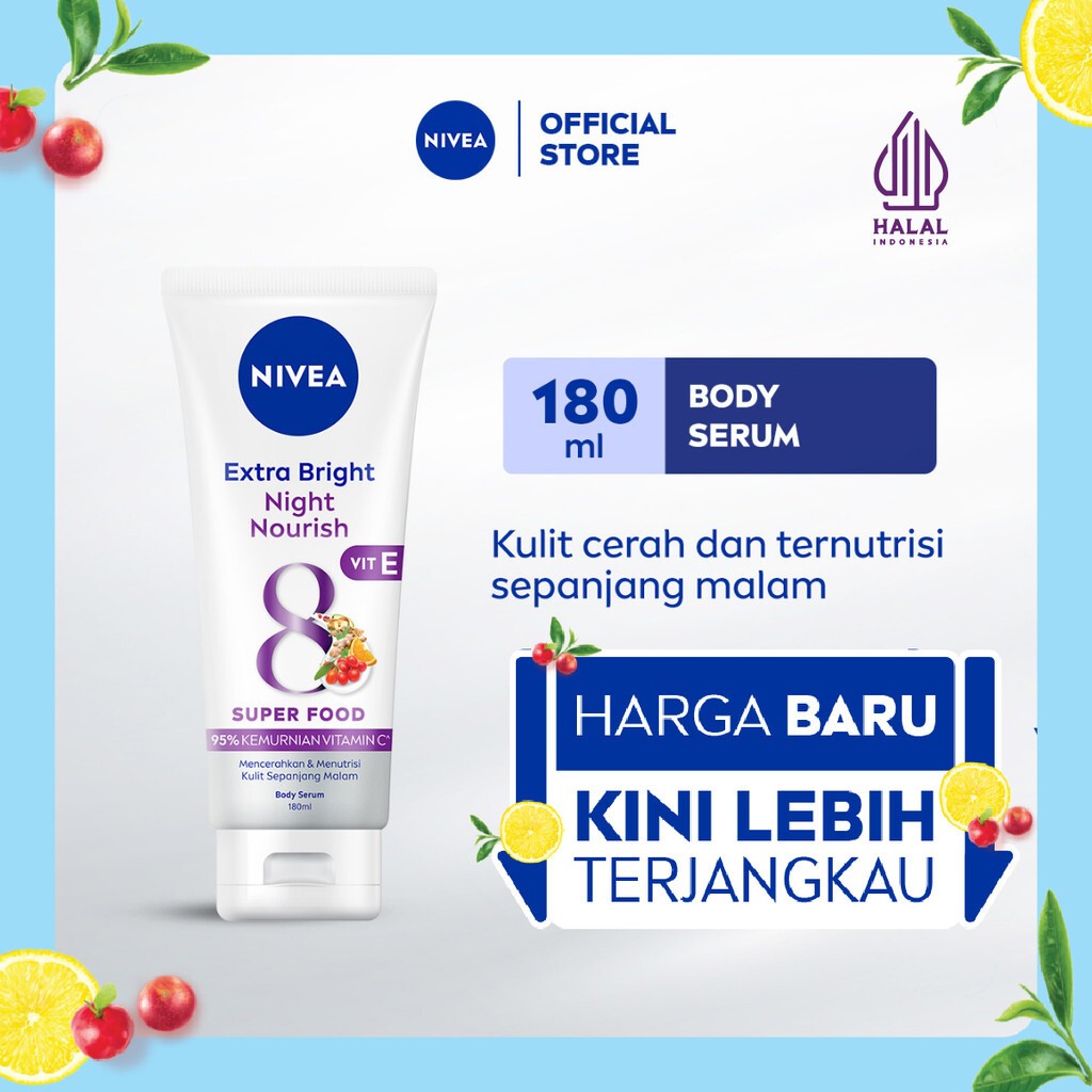 NIVEA Body Serum Extra Bright Night Nourish Vit E 180ml - Hand body serum lotion moisturizer mencera
