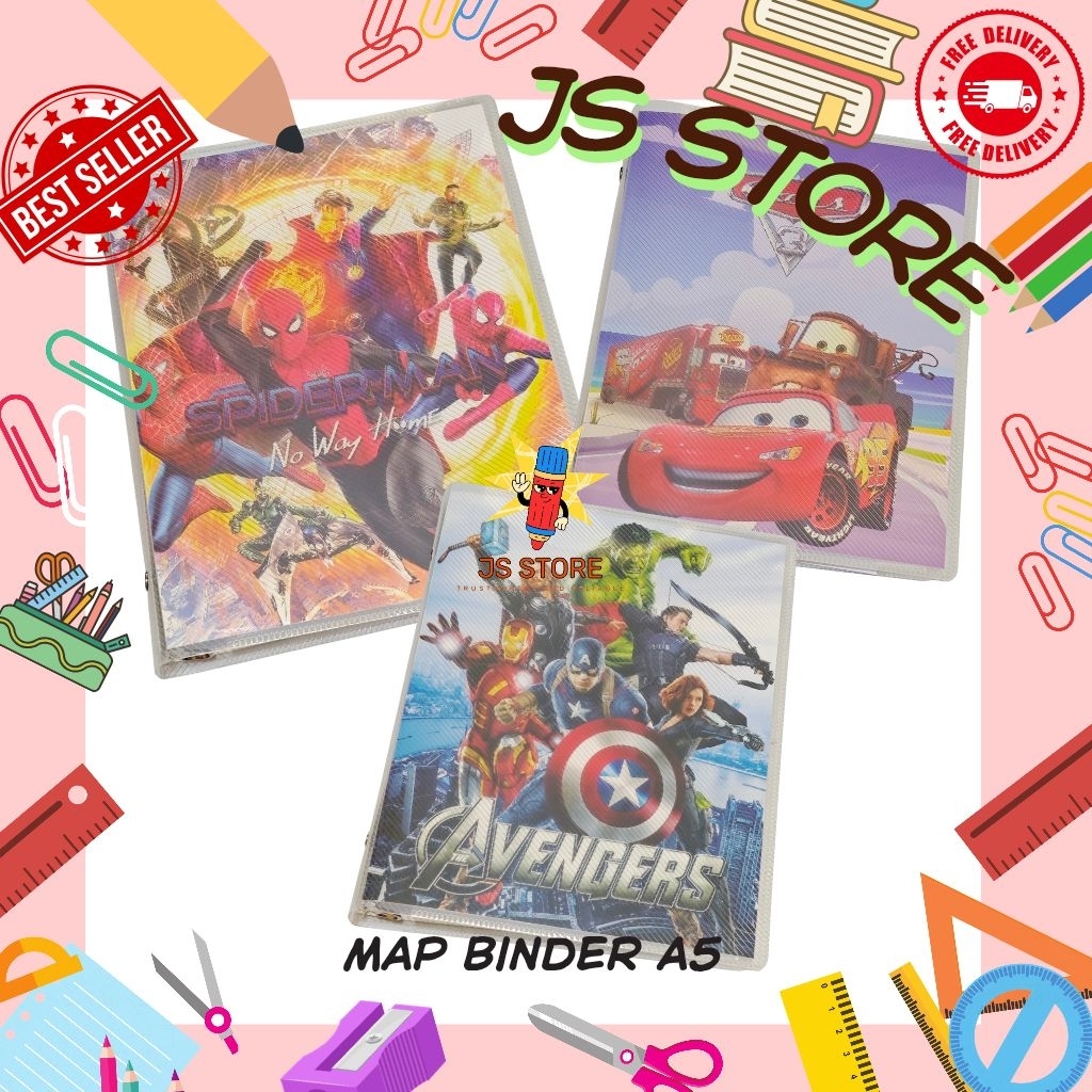 Map Binder A5 Fancy Karakter Hello Kitty Doraemon Avengers Cars BT21 Princess / Buku Binder A5 Fancy