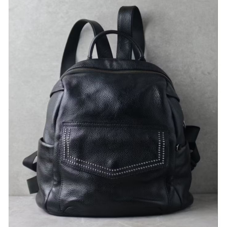Preloved 90% Ransel Kulit Asli Hitam Genuine Leather Backpack Wanita Premium