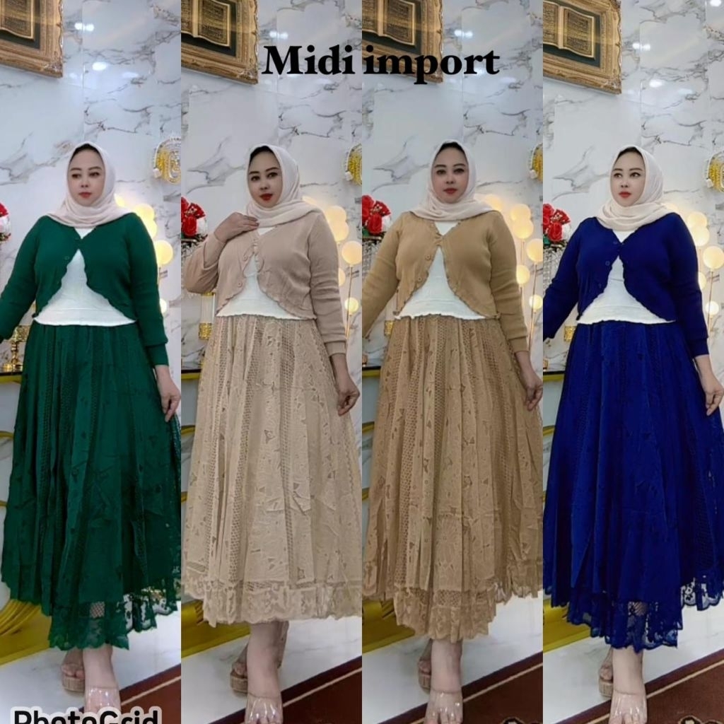 MIDI dress rajut rompi putih mix browkat Ld 110 PB 120