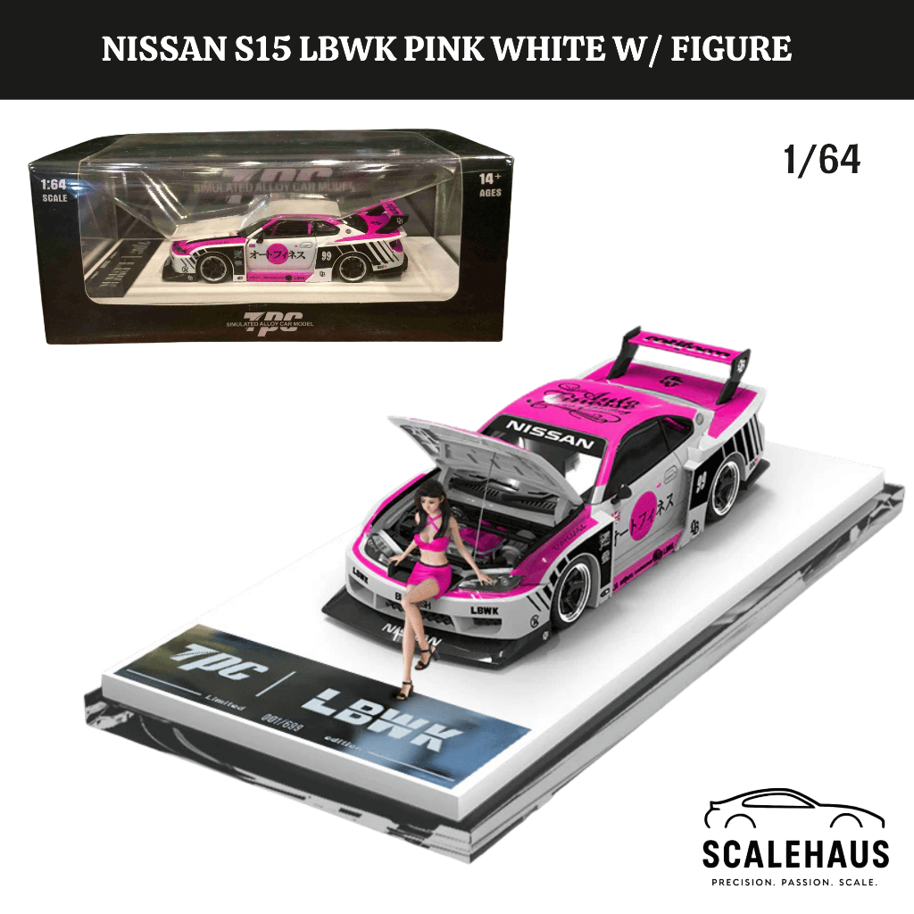 TPC 1/64 Nissan S15 LBWK Pink White w/ Figure