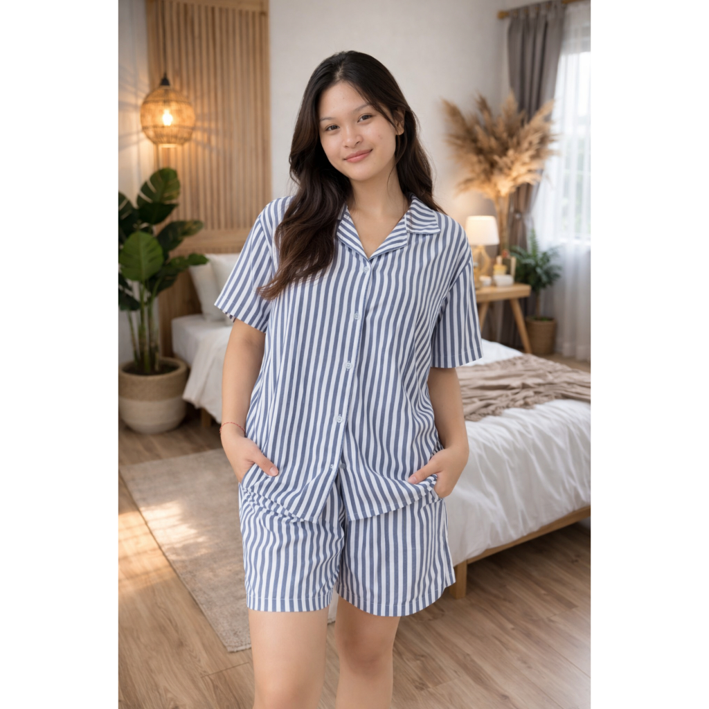 Pyama Wanita Premium One set kameja celana pendek motif best seller bahan rayon