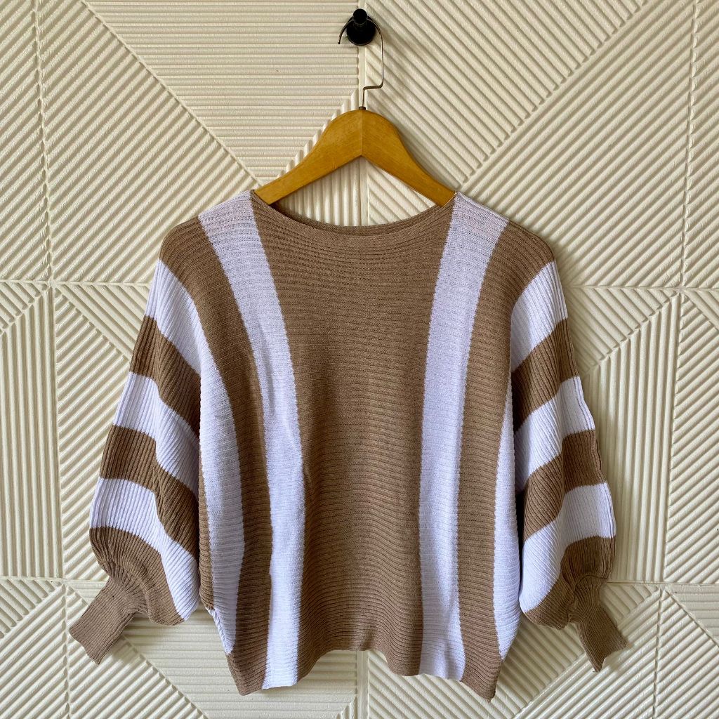 Shabhira - Atasan Rajut Batwing Garis / Blouse Oversize Wanita / Atasan Wanita Jumbo Big Size