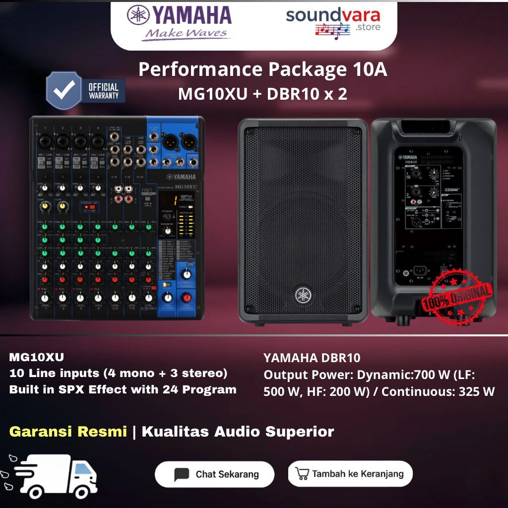YAMAHA Performance Package 10A (DBR / MG Mixer) – MG10XU + DBR10 X 2 | Paket Sound System Profesiona