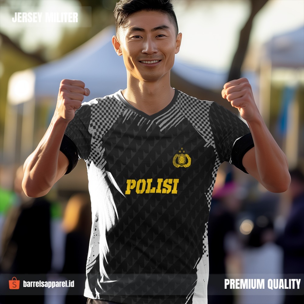 Kaos Jersey Polisi Polri Hitam Abu Motif Abstrak Geometris 13