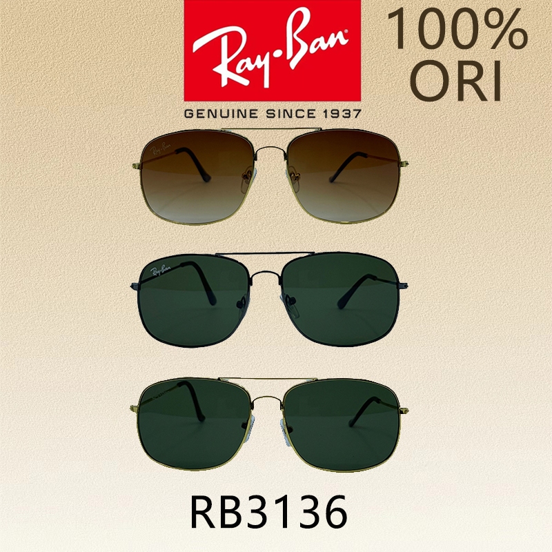 [100% Original]Ray-Ban Sunglasses CARAVAN RB3136 Global Fitting men/women Silver Gold Green Brown MA